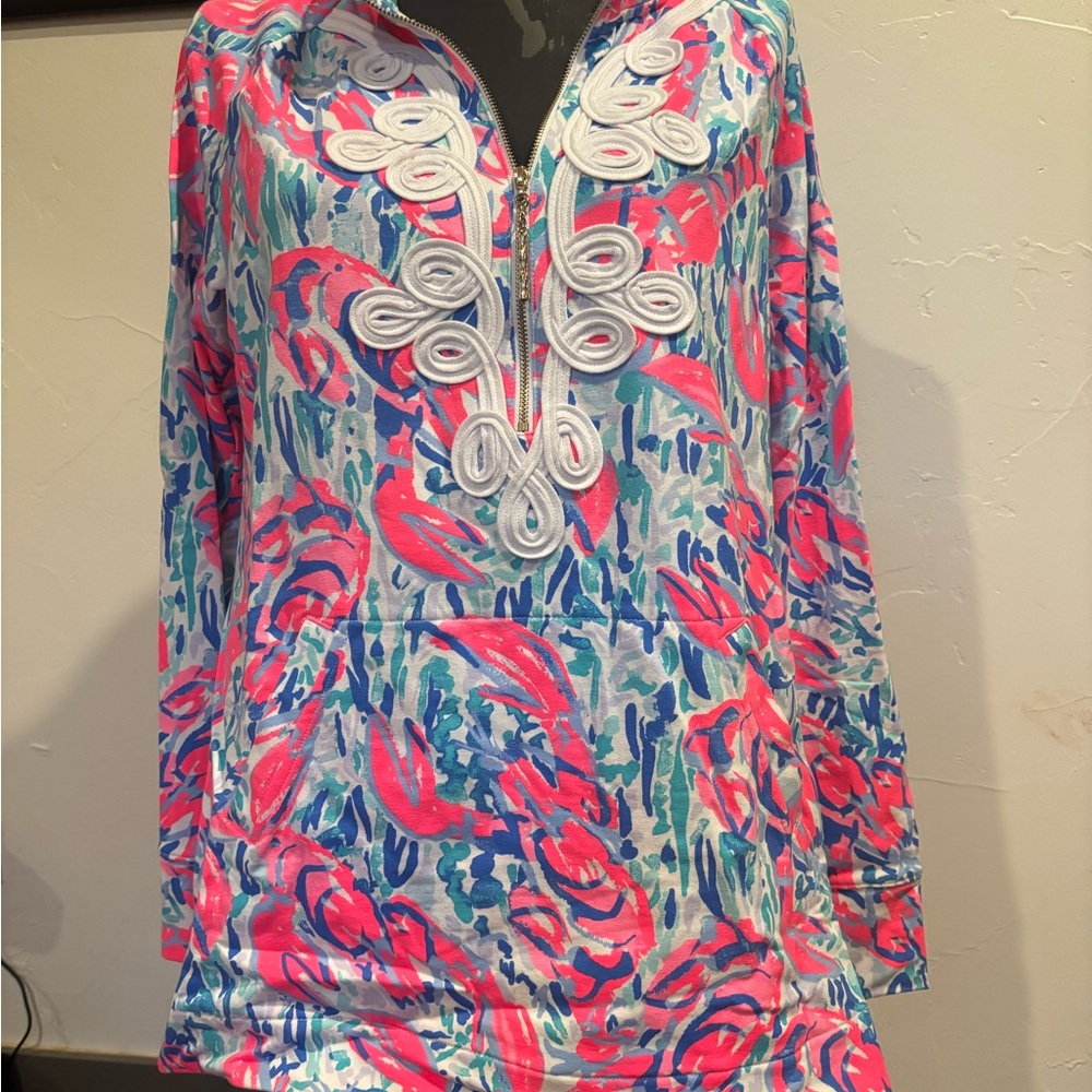 Lilly Pulitzer Pink and Blue Lobster Patterned Pullover